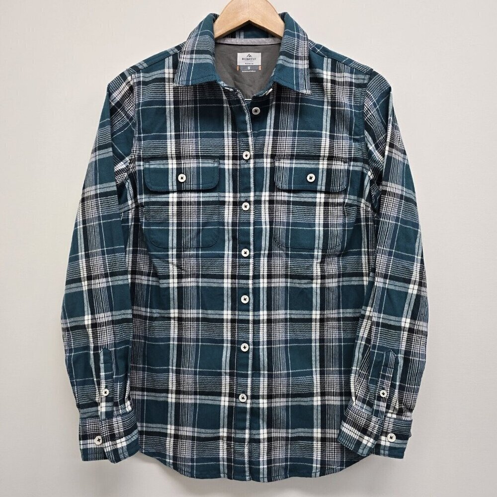 Ridgecut Toughwear Button Up Shirt Women's Small Long Sleeve Green Plaid EUC